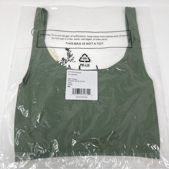 Free People Scoop Neck Crop Brami in Army Green - Picture 3 of 5